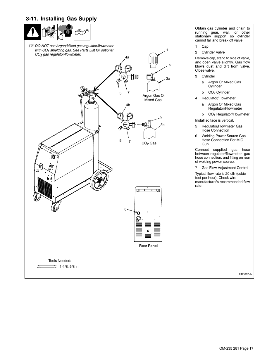 11. installing gas supply | Hobart Welding Products IRONMAN 230 User Manual | Page 21 / 56