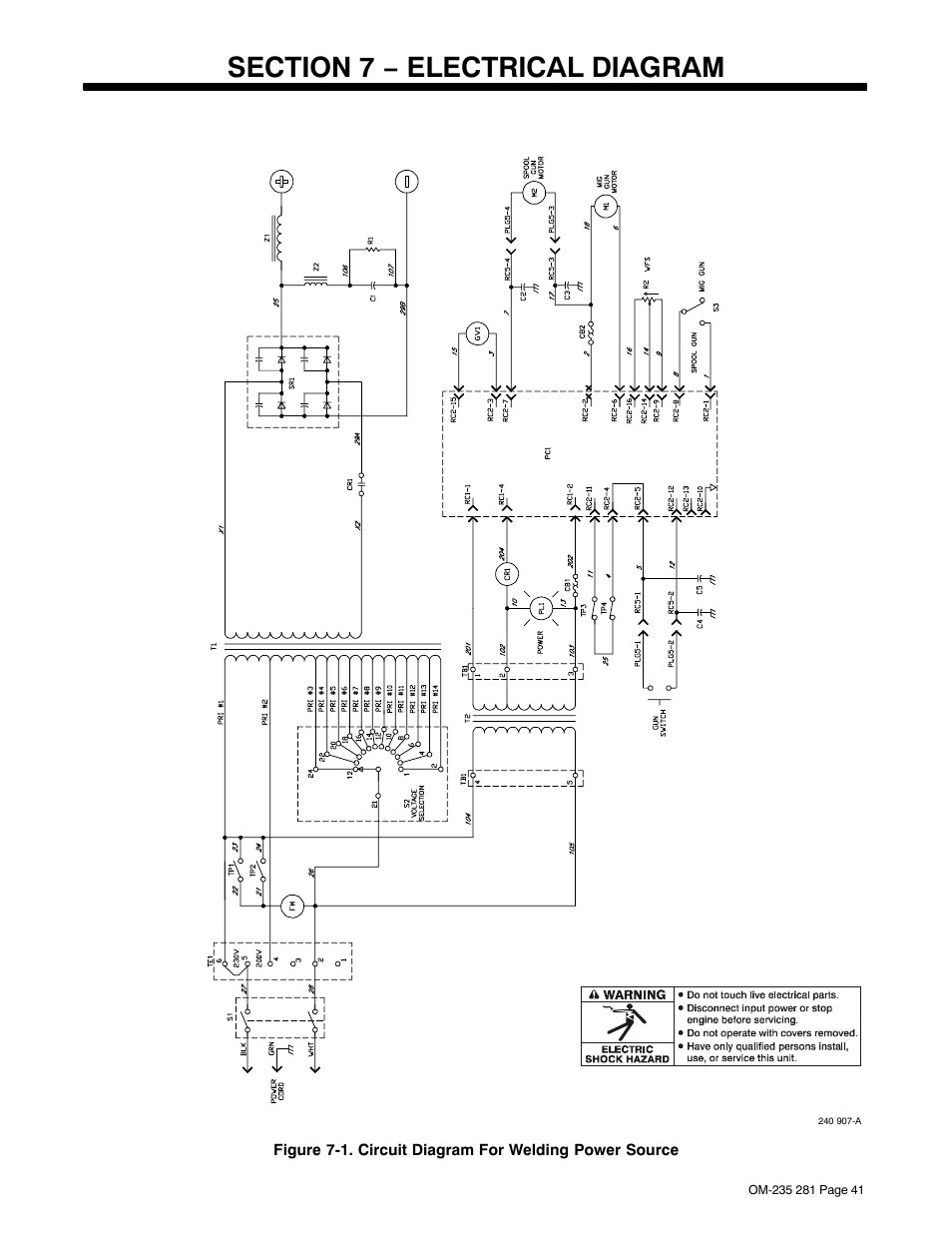 Section 7 − electrical diagram | Hobart Welding Products IRONMAN 230 User Manual | Page 45 / 56