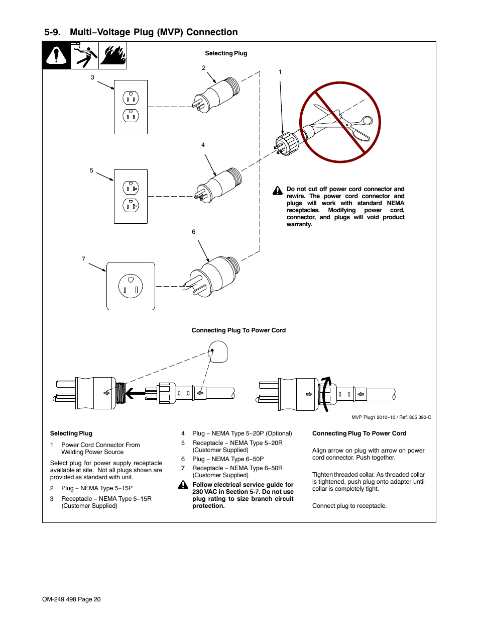 9. multi−voltage plug (mvp) connection | Hobart Welding Products HANDLER 210 MVP User Manual | Page 24 / 56