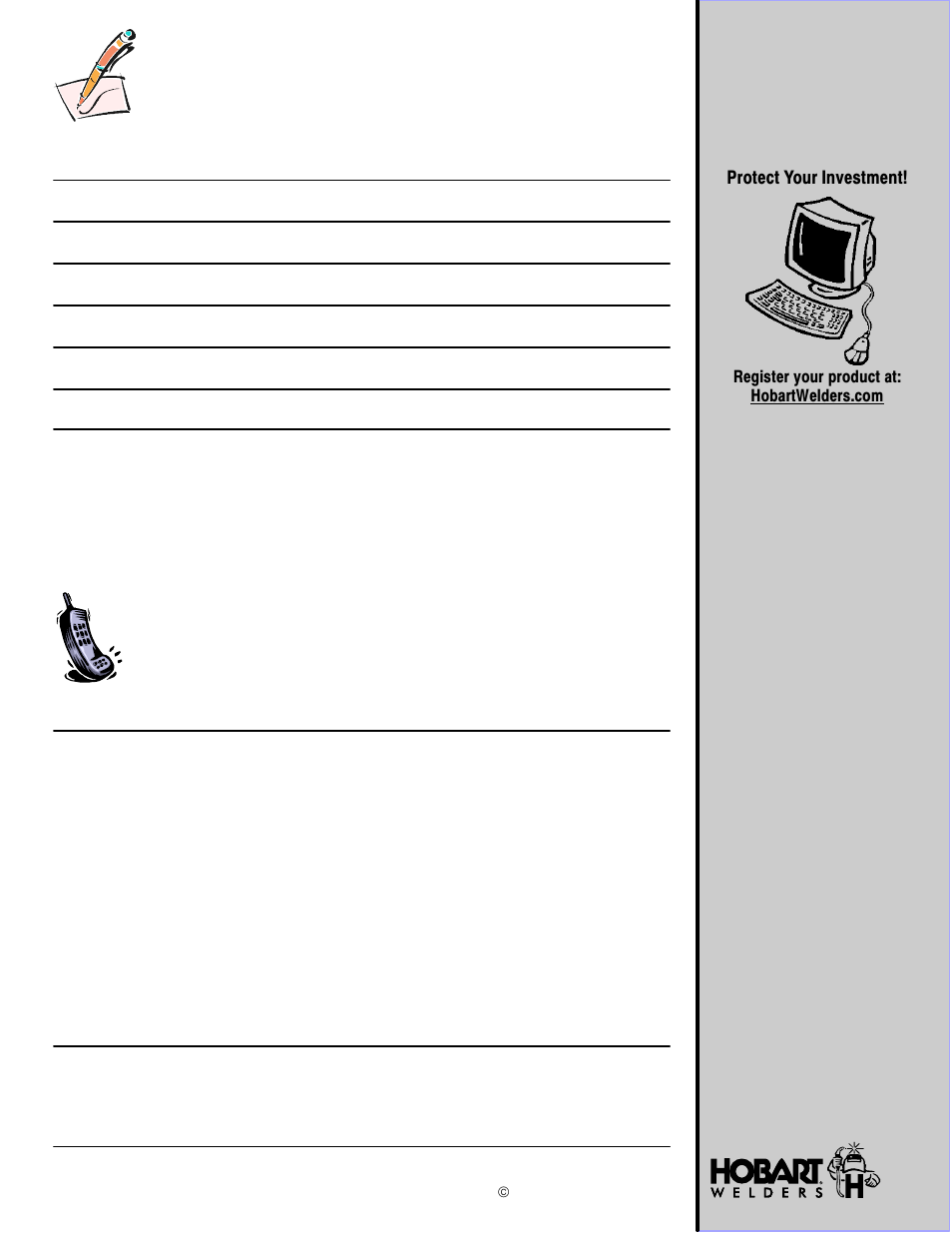 Resources available owner’s record | Hobart Welding Products AIRFORCE 625 User Manual | Page 36 / 36