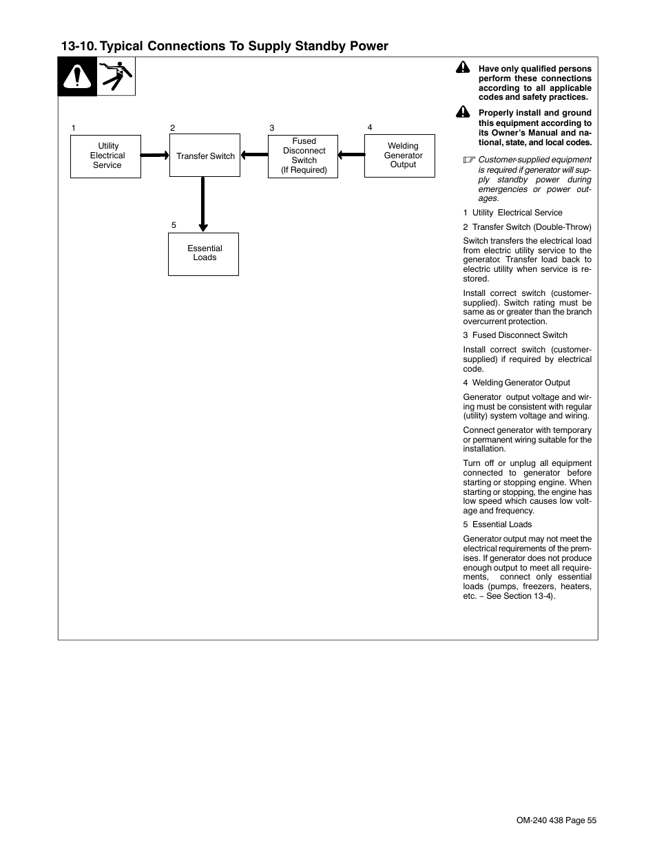 10. typical connections to supply standby power | Hobart Welding Products CHAMPION ELITE OM-240 438B User Manual | Page 59 / 72