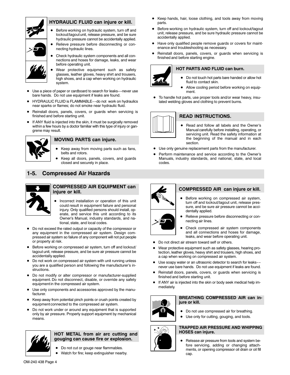 5. compressed air hazards | Hobart Welding Products CHAMPION ELITE OM-240 438B User Manual | Page 8 / 72