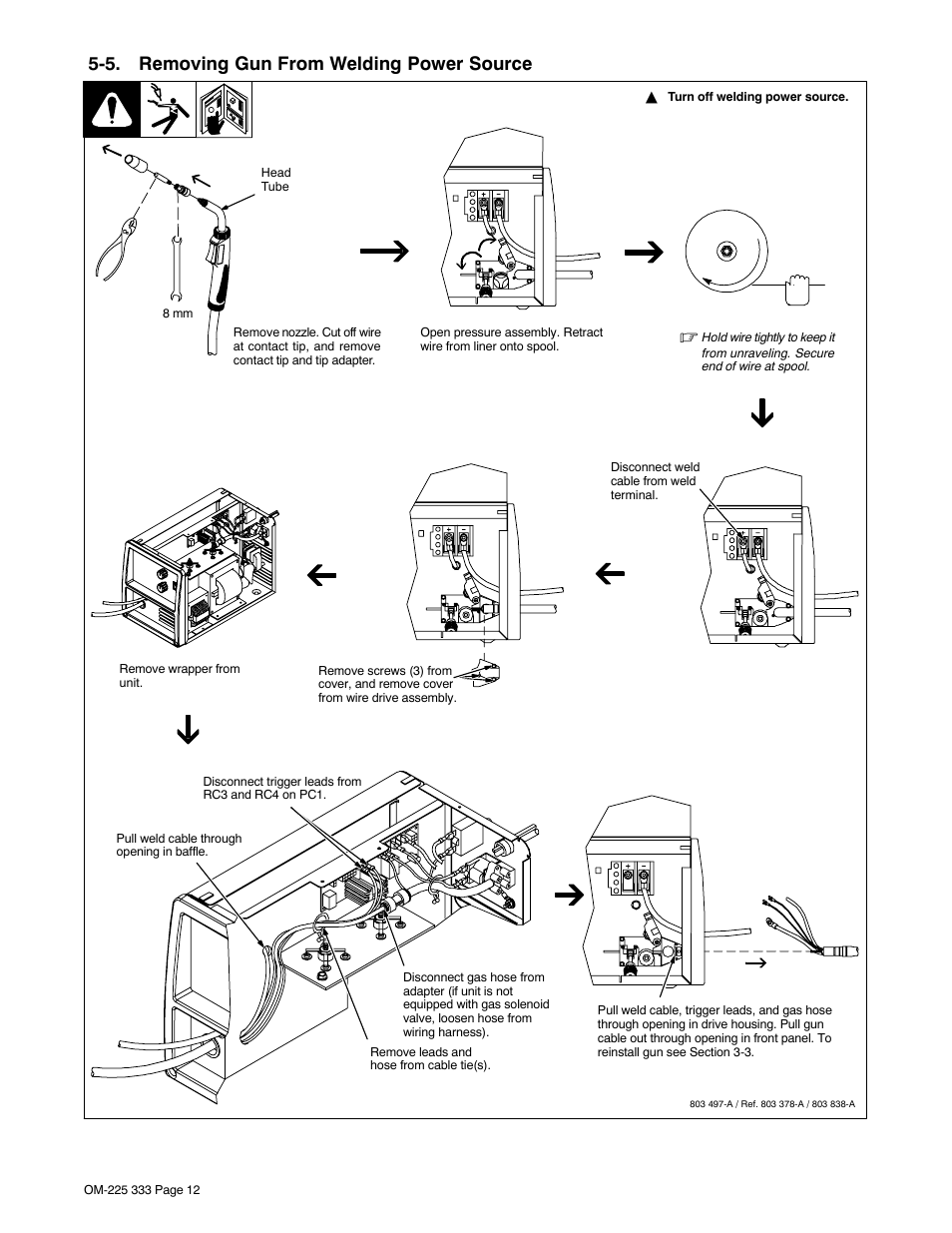 5. removing gun from welding power source | Hobart Welding Products H-9B Gun User Manual | Page 16 / 20