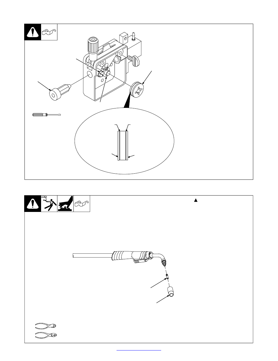 Changing drive roll or wire inlet guide, Replacing gun contact tip, 4. changing drive roll or wire inlet guide | 5. replacing gun contact tip | Hobart Welding Products HANDLER OM-925 217 694A User Manual | Page 29 / 52