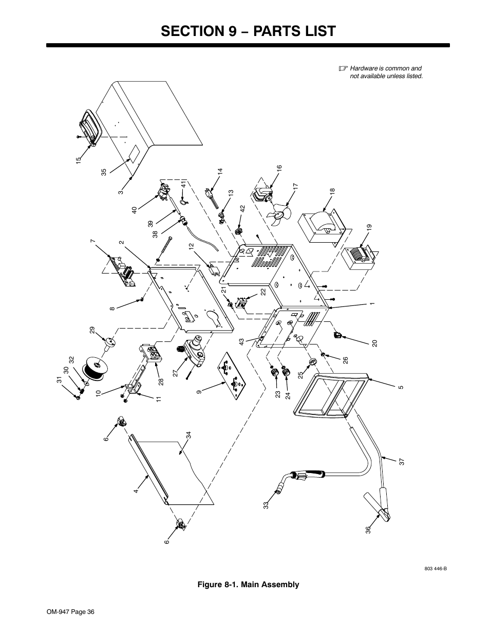 Section 9 − parts list | Hobart Welding Products HANDLER 125 AND H-9B GUN OM-947 212 149D User Manual | Page 40 / 48