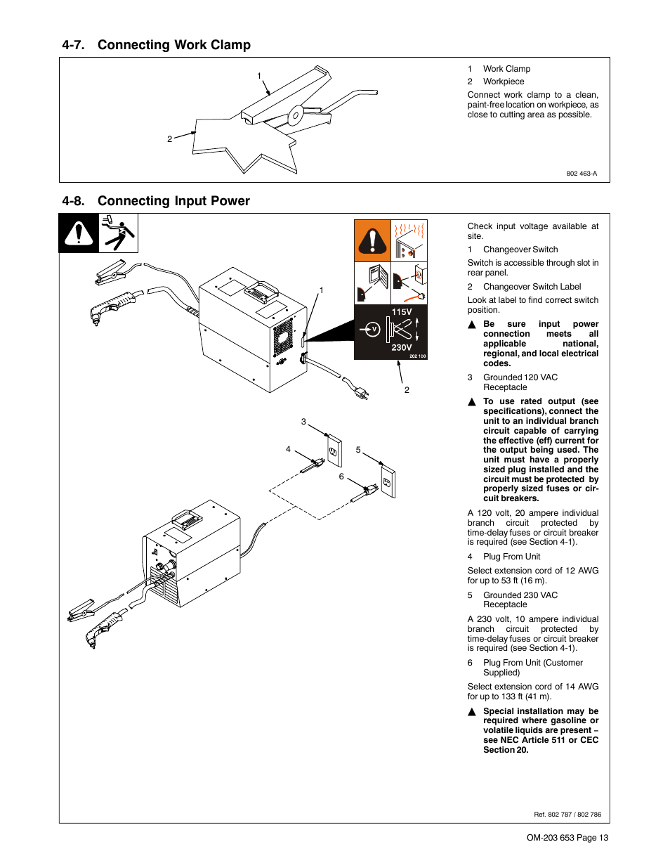 7. connecting work clamp, 8. connecting input power | Hobart Welding Products AIRFORCE ICE-27C User Manual | Page 17 / 36