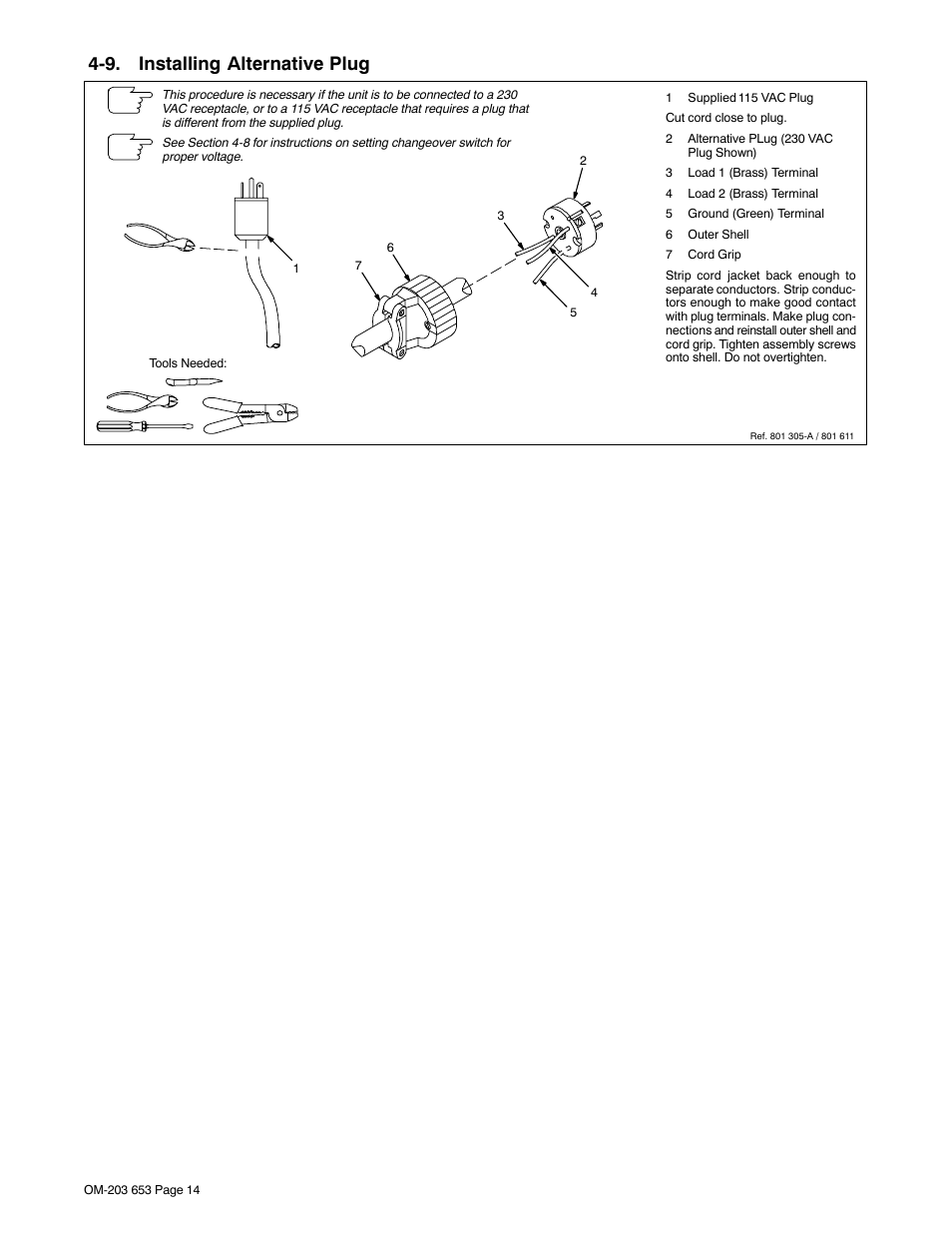 9. installing alternative plug | Hobart Welding Products AIRFORCE ICE-27C User Manual | Page 18 / 36