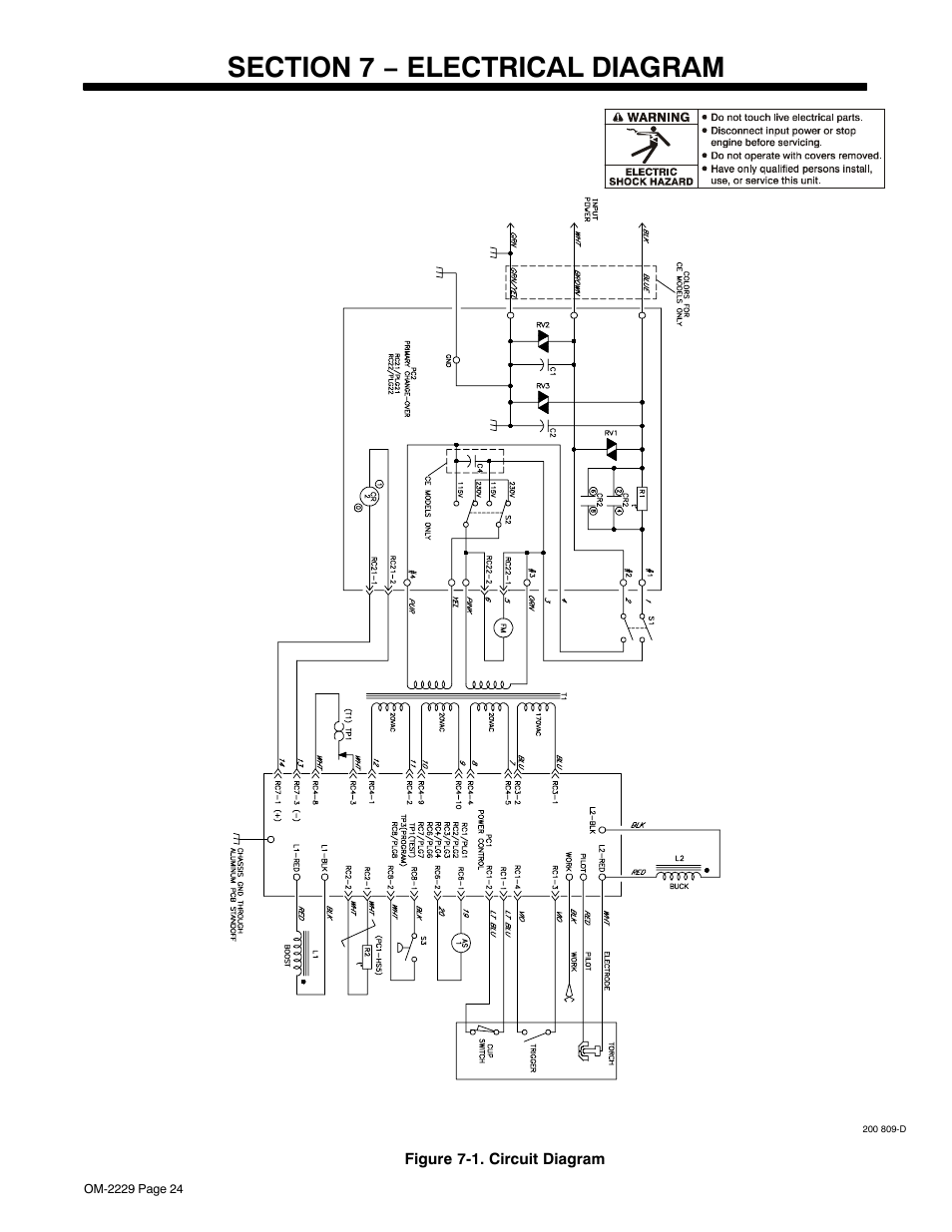 Section 7 − electrical diagram | Hobart Welding Products AIRFORCE ICE-27C User Manual | Page 28 / 36