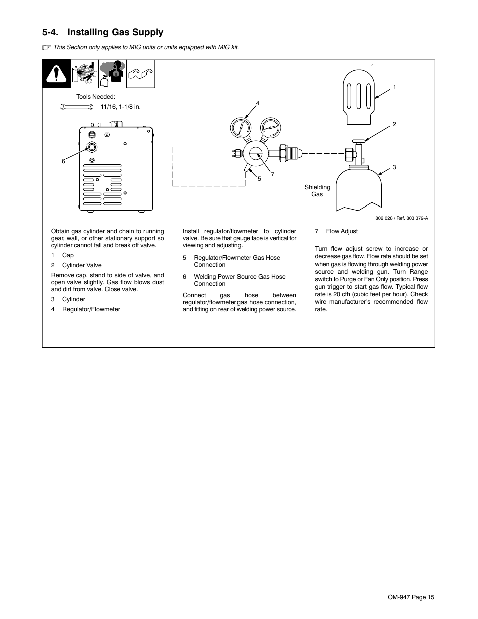 4. installing gas supply | Hobart Welding Products HANDLER OM-947 User Manual | Page 19 / 48