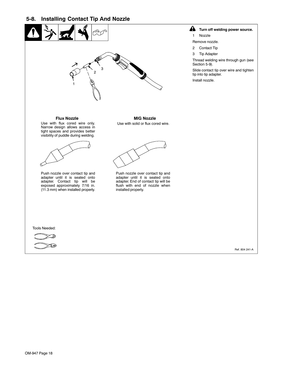 8. installing contact tip and nozzle | Hobart Welding Products HANDLER OM-947 User Manual | Page 22 / 48