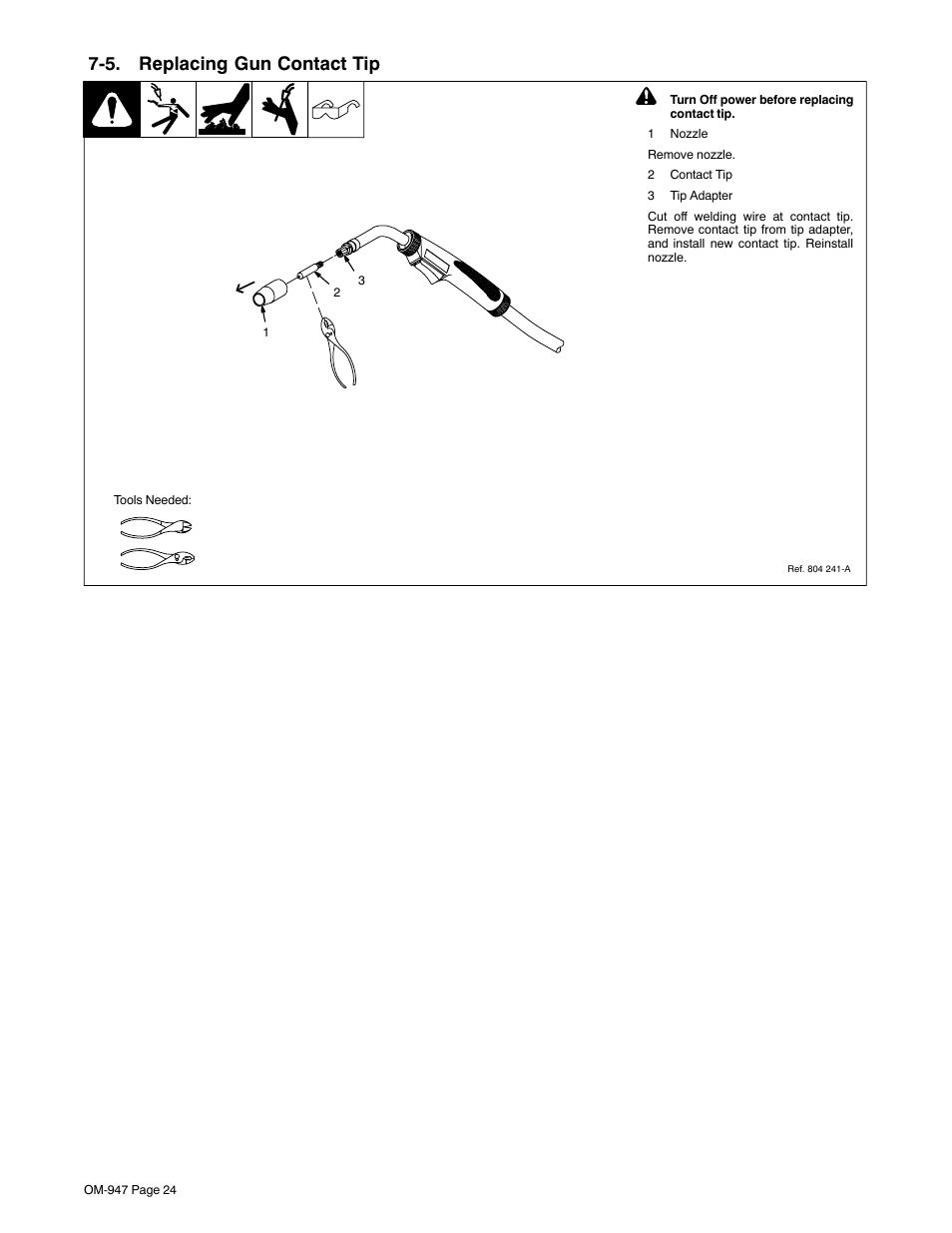 5. replacing gun contact tip | Hobart Welding Products HANDLER OM-947 User Manual | Page 28 / 48