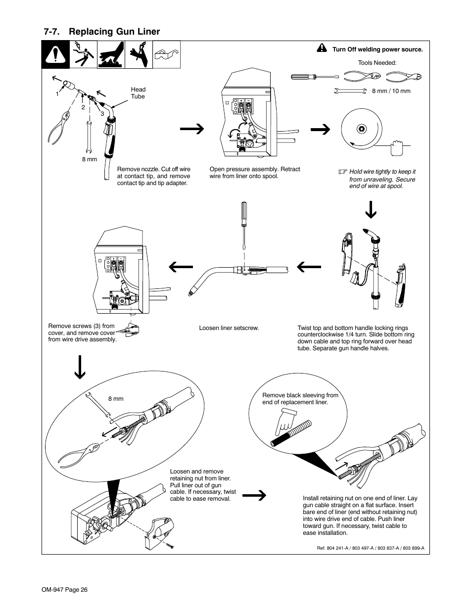 7. replacing gun liner | Hobart Welding Products HANDLER OM-947 User Manual | Page 30 / 48