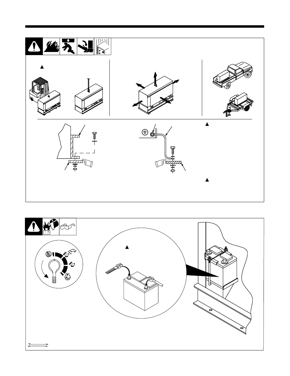 1. installing welding generator, 2. connecting the battery | Hobart Welding Products CONTRACTOR 3225D User Manual | Page 18 / 60