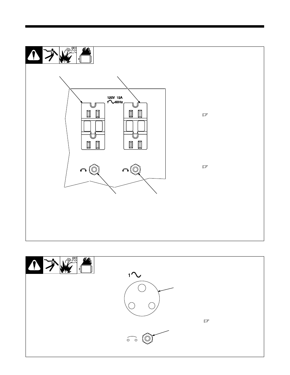 1. 120 volt gfci duplex receptacles, 2. optional 230 volt south african receptacle | Hobart Welding Products POWERPAK OM-478 User Manual | Page 29 / 84