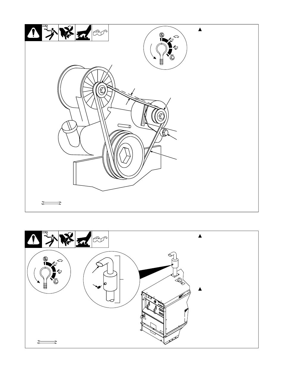 8. checking and replacing engine belt, 9. servicing optional spark arrestor | Hobart Welding Products POWERPAK OM-478 User Manual | Page 42 / 84