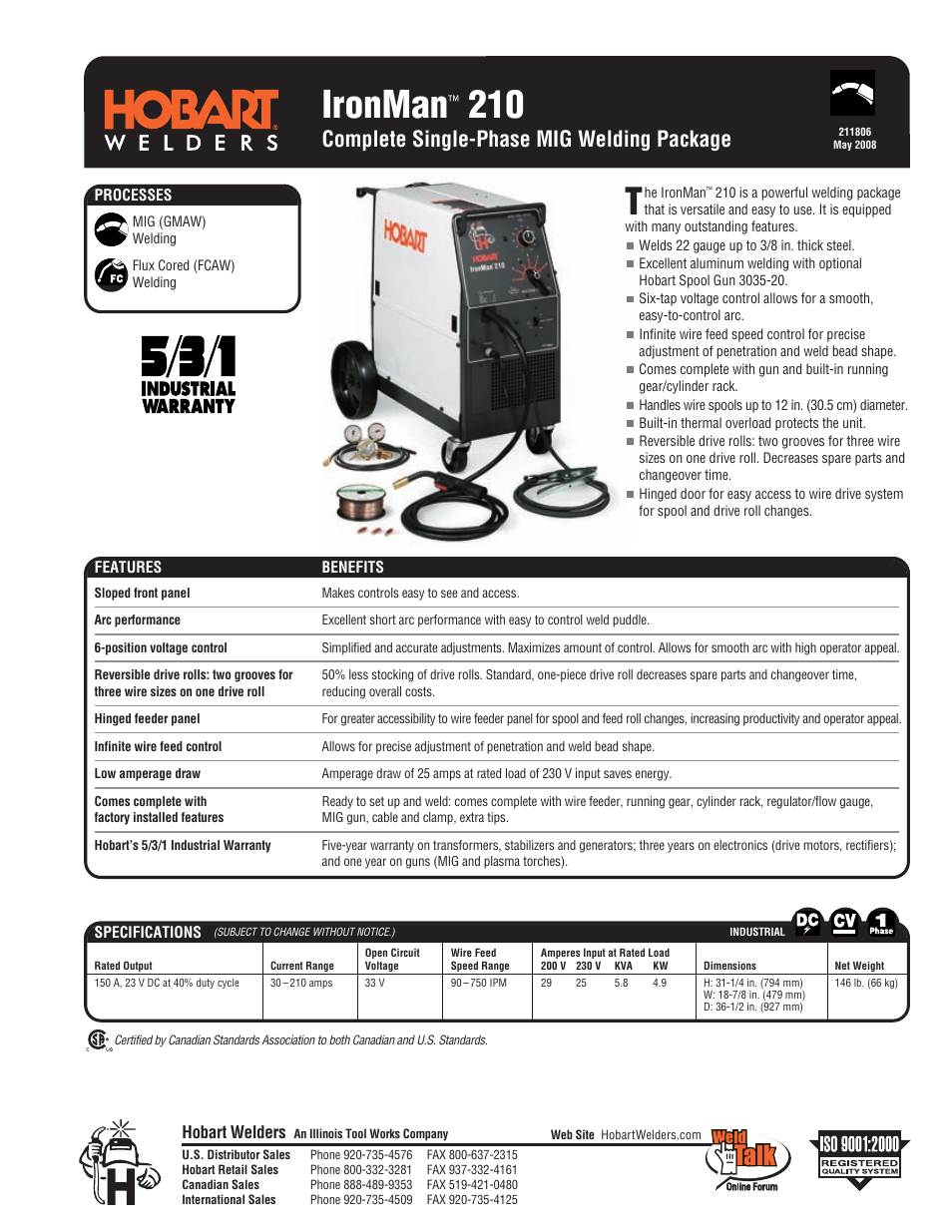 Hobart Welding Products IronMan 210 User Manual | 4 pages