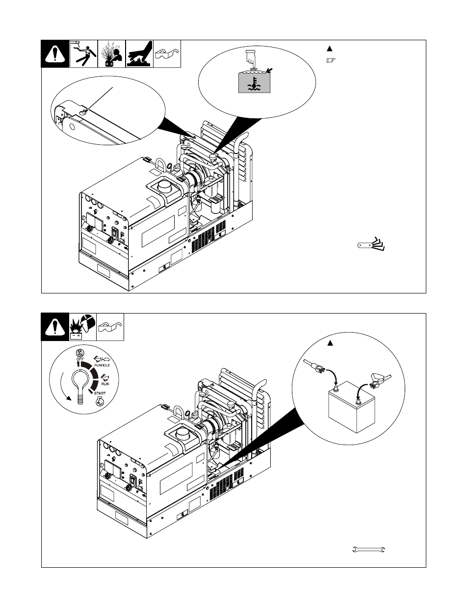 3. adding coolant to radiator, 4. connecting the battery | Hobart Welding Products CONTRACTOR 3025 User Manual | Page 18 / 64