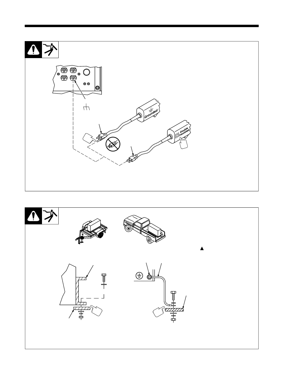 1. selecting equipment, 2. grounding generator to truck or trailer frame | Hobart Welding Products CONTRACTOR 3025 User Manual | Page 47 / 64