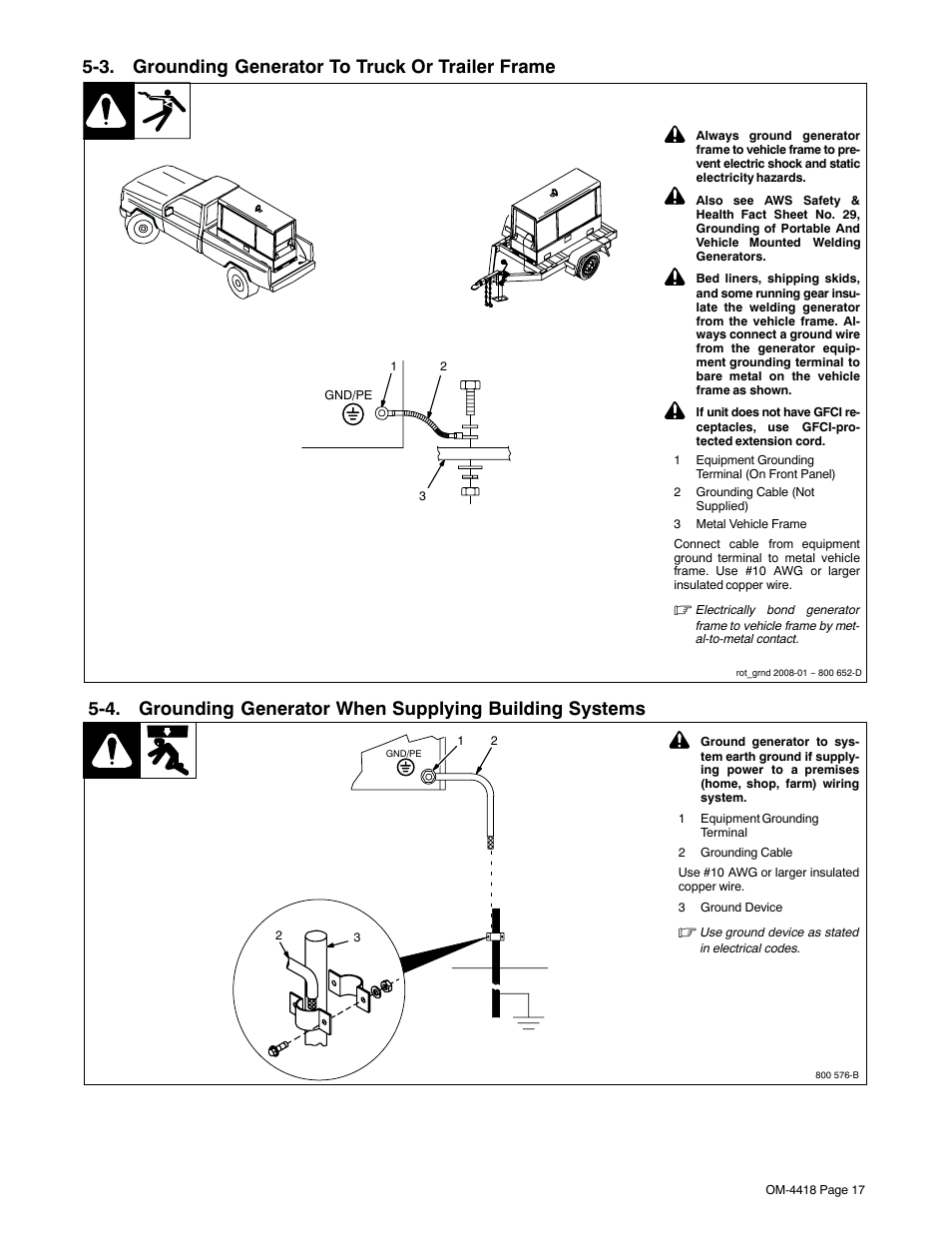 3. grounding generator to truck or trailer frame | Hobart Welding Products CHAMPION 4500 User Manual | Page 21 / 54