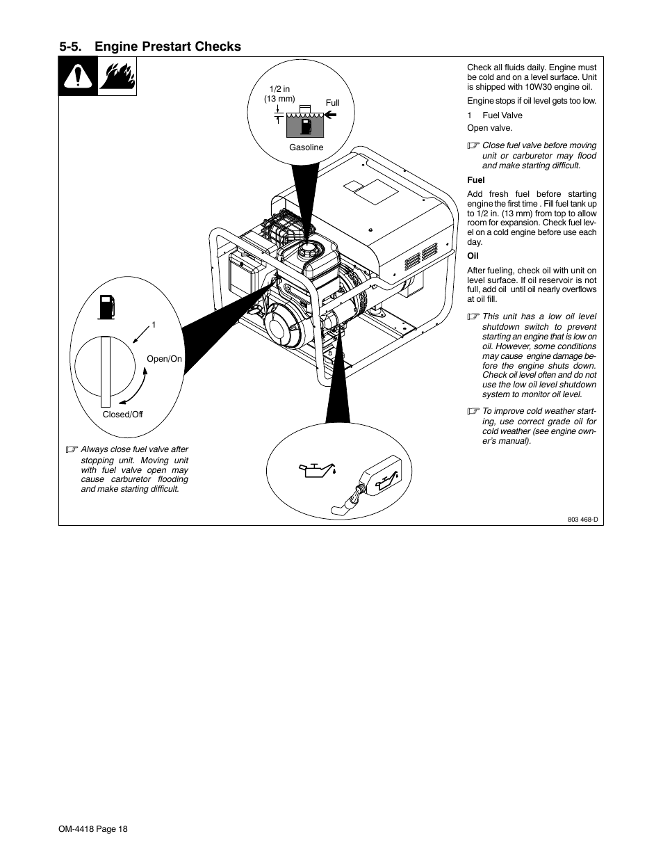 5. engine prestart checks | Hobart Welding Products CHAMPION 4500 User Manual | Page 22 / 54