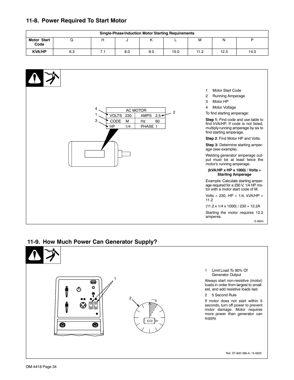 8. power required to start motor, 9. how much power can generator supply | Hobart Welding Products CHAMPION 4500 User Manual | Page 38 / 54
