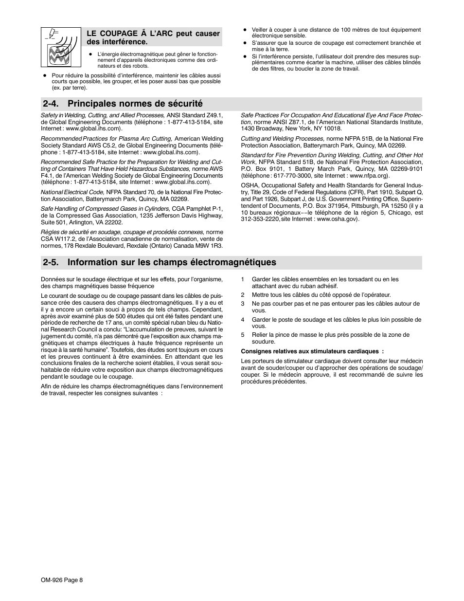 4. principales normes de sécurité, 5. information sur les champs électromagnétiques | Hobart Welding Products AirForce 625 And ICE-40C Torch User Manual | Page 12 / 40