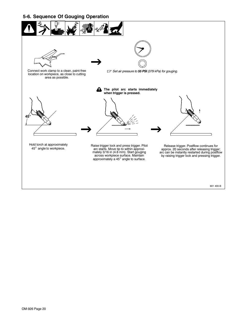 6. sequence of gouging operation | Hobart Welding Products AirForce 625 And ICE-40C Torch User Manual | Page 24 / 40