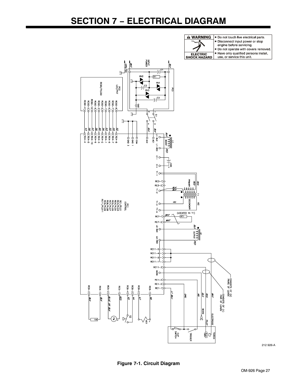 Section 7 − electrical diagram | Hobart Welding Products AirForce 625 And ICE-40C Torch User Manual | Page 31 / 40