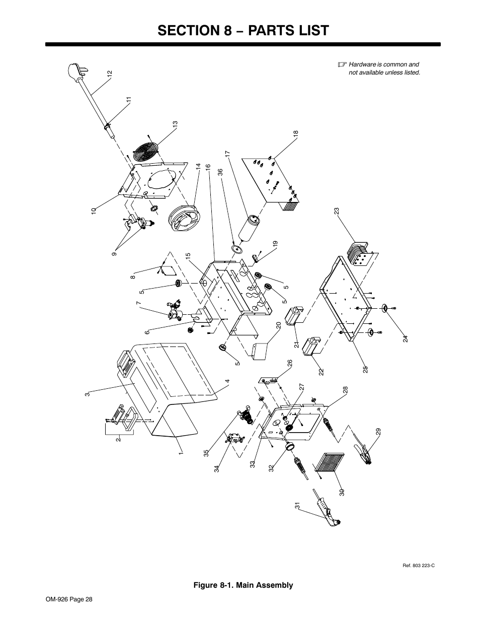 Section 8 − parts list | Hobart Welding Products AirForce 625 And ICE-40C Torch User Manual | Page 32 / 40