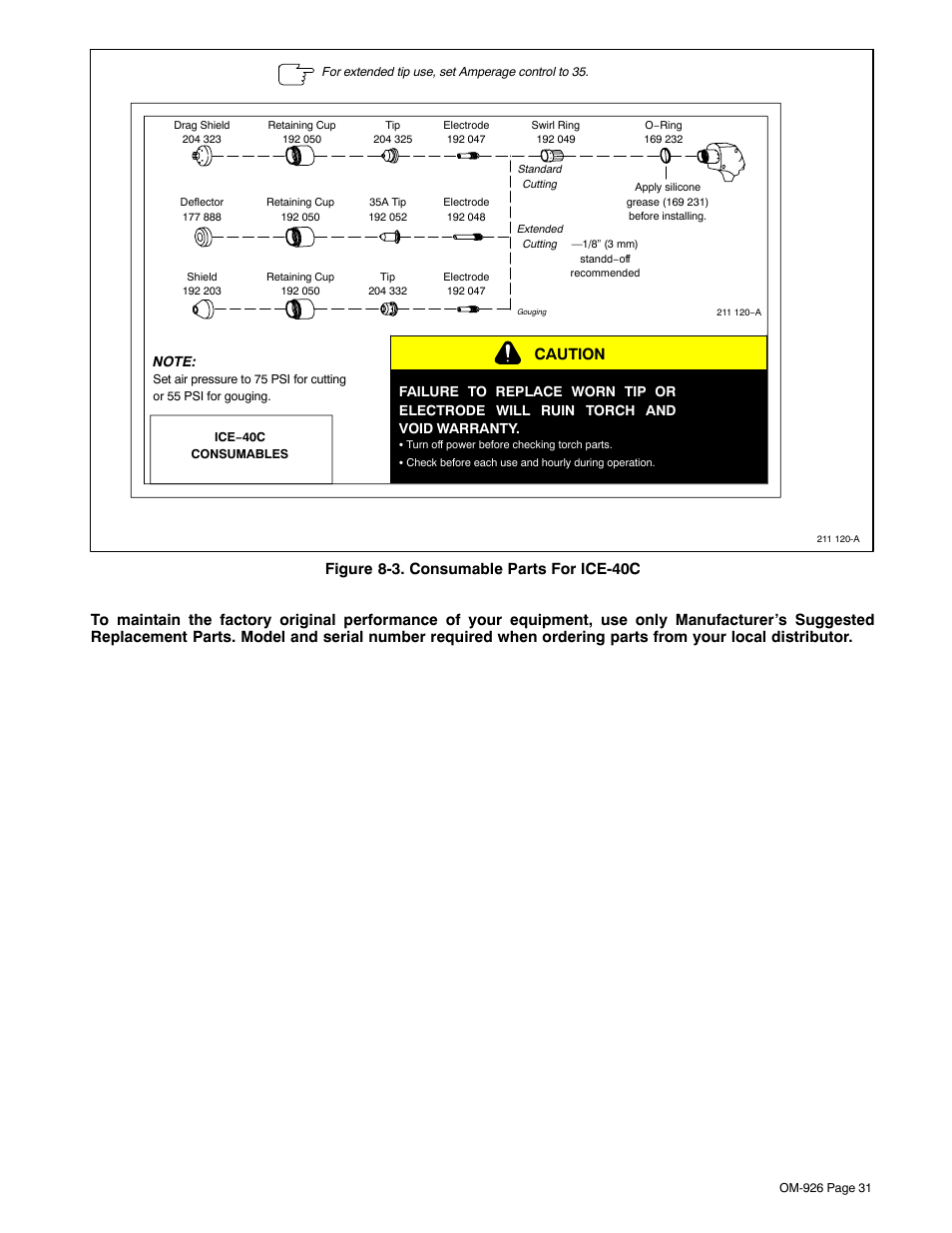 Caution | Hobart Welding Products AirForce 625 And ICE-40C Torch User Manual | Page 35 / 40