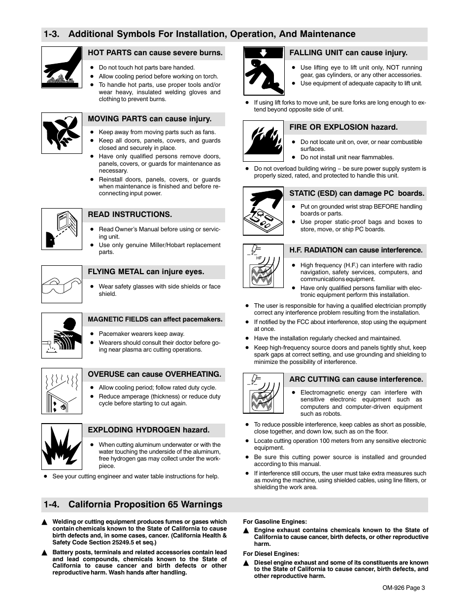 4. california proposition 65 warnings | Hobart Welding Products AirForce 625 And ICE-40C Torch User Manual | Page 7 / 40