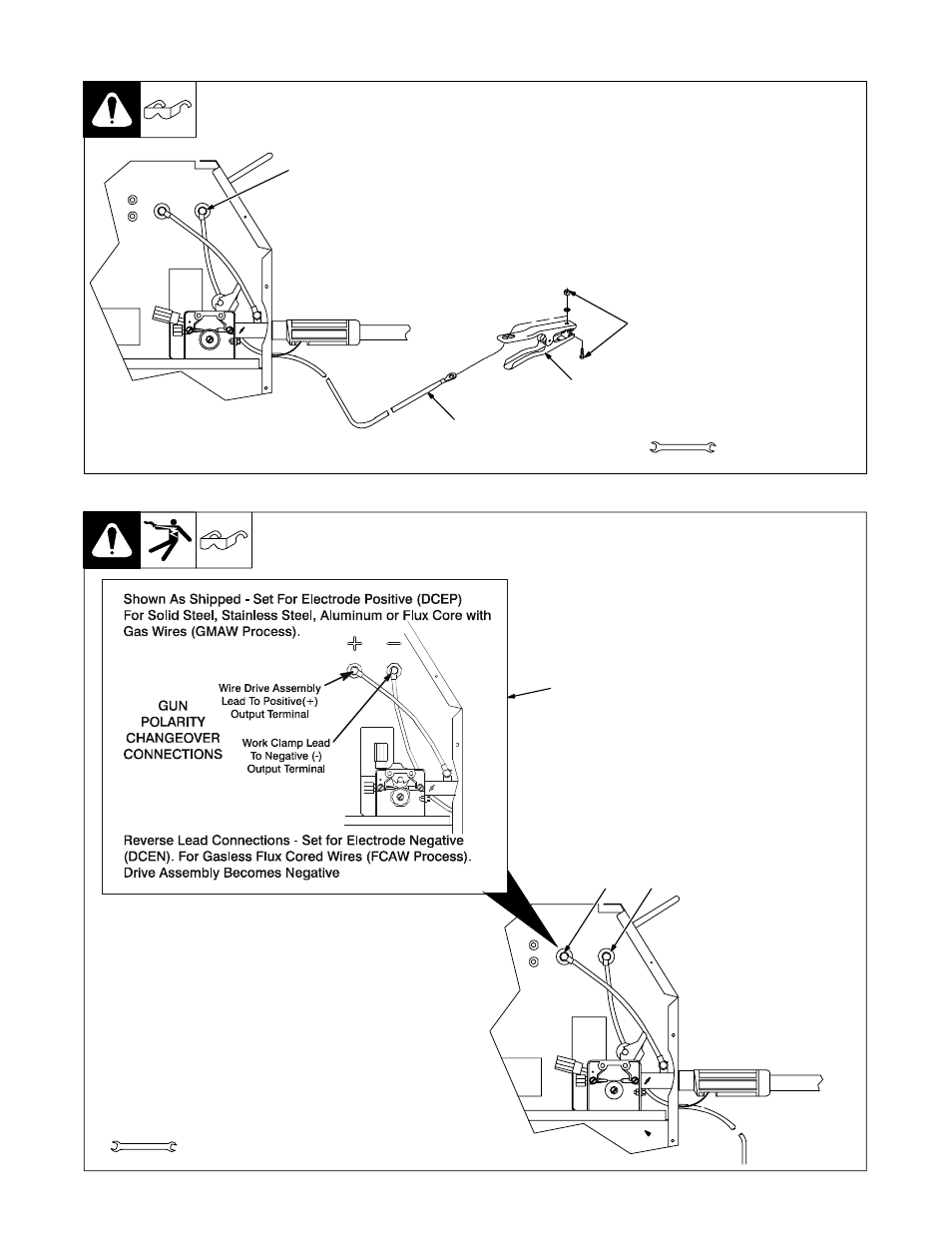 5. installing work clamp, 6. setting gun polarity for wire type | Hobart Welding Products BETA-MIG 2250 User Manual | Page 15 / 40