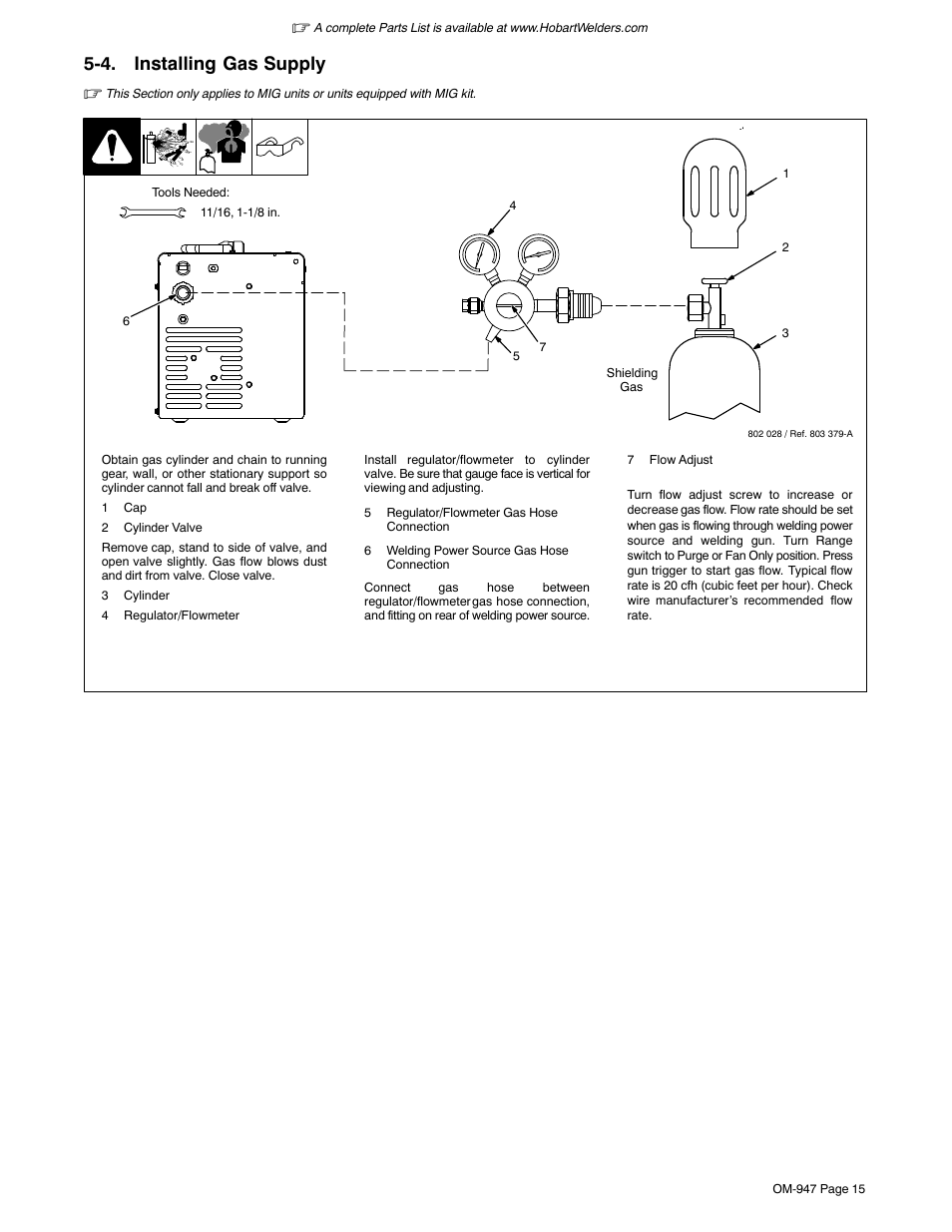 4. installing gas supply | Hobart Welding Products HANDLER 125 User Manual | Page 19 / 48