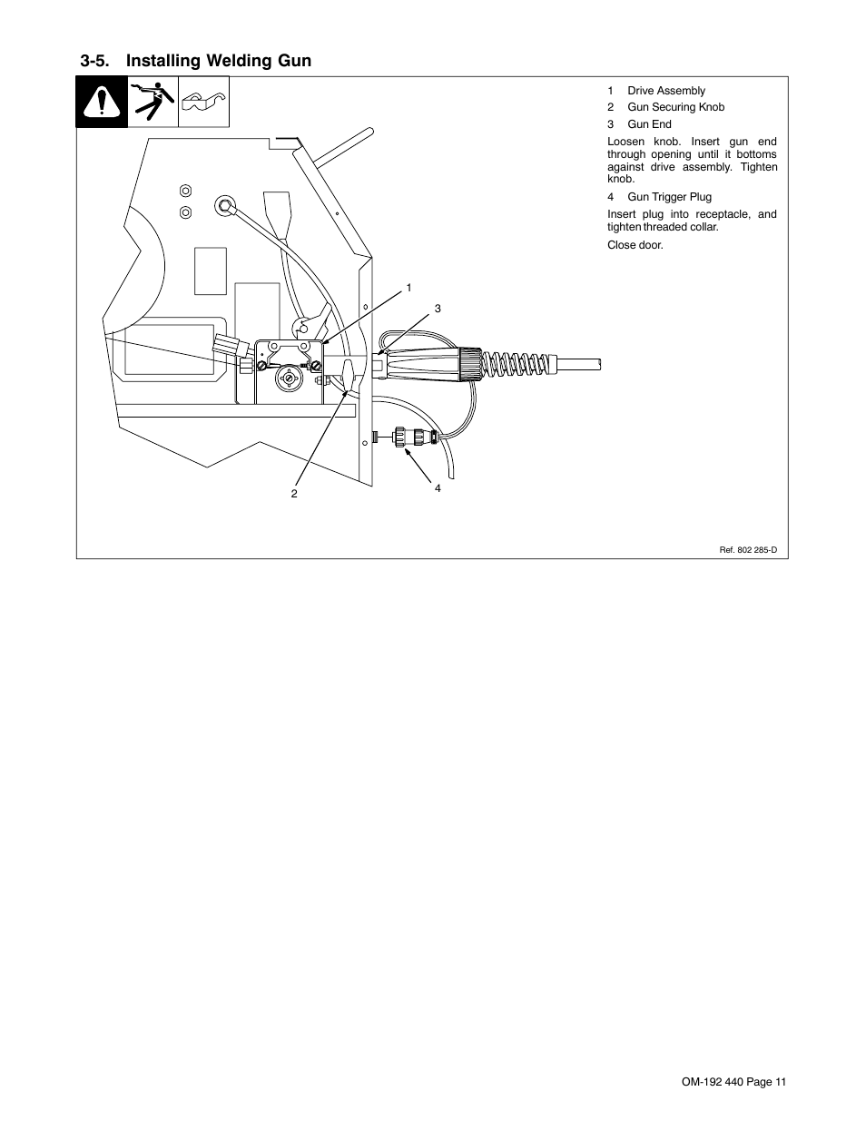 5. installing welding gun | Hobart Welding Products IRONMAN 250 User Manual | Page 15 / 56