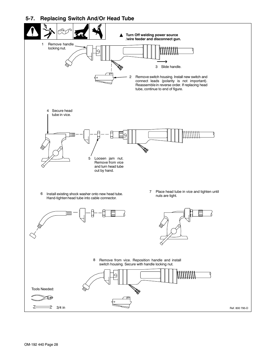 7. replacing switch and/or head tube | Hobart Welding Products IRONMAN 250 User Manual | Page 32 / 56