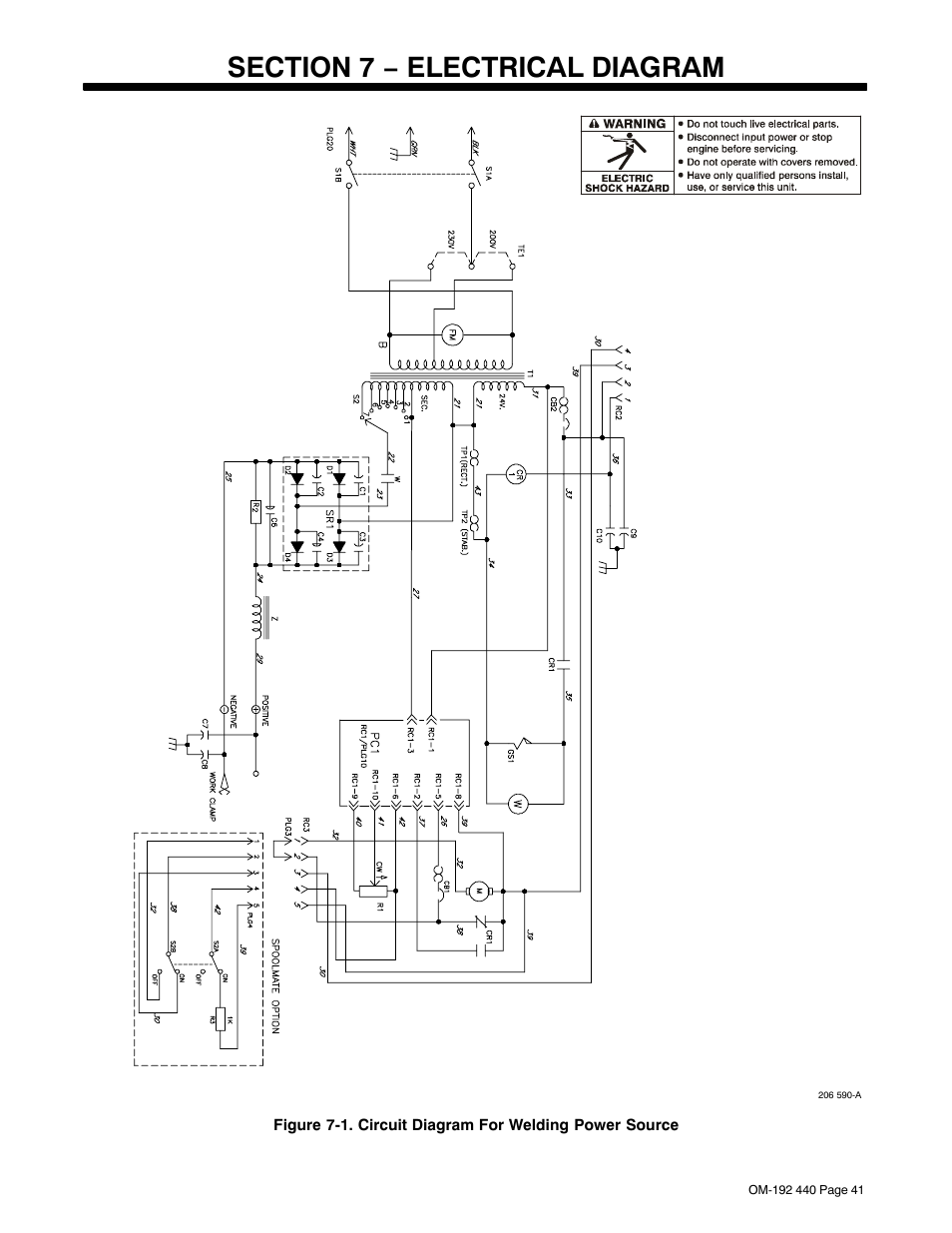 Section 7 − electrical diagram | Hobart Welding Products IRONMAN 250 User Manual | Page 45 / 56