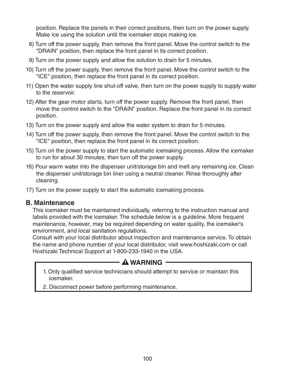 B. maintenance | Hoshizaki FD-1001MWH(-C)  EN User Manual | Page 100 / 103