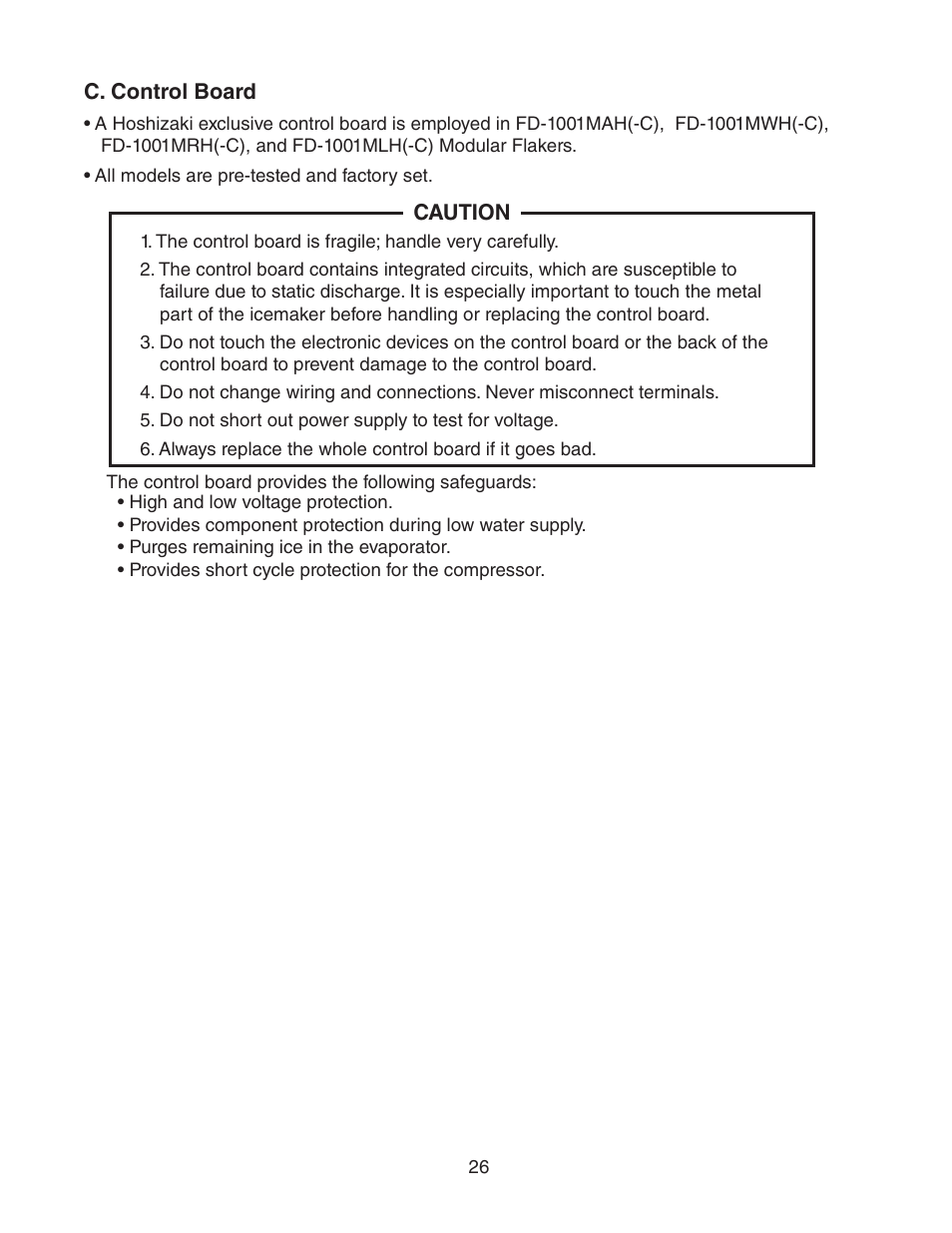 C. control board | Hoshizaki FD-1001MWH(-C)  EN User Manual | Page 26 / 103