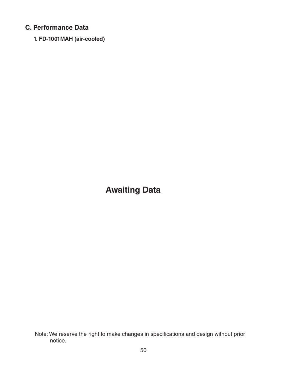 C. performance data, Fd-1001mah (air-cooled), Awaiting data | Hoshizaki FD-1001MWH(-C)  EN User Manual | Page 50 / 103