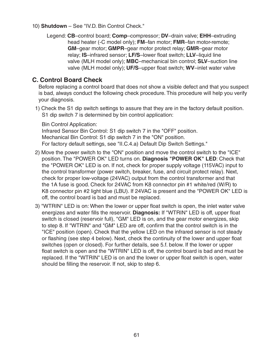 C. control board check | Hoshizaki FD-1001MWH(-C)  EN User Manual | Page 61 / 103