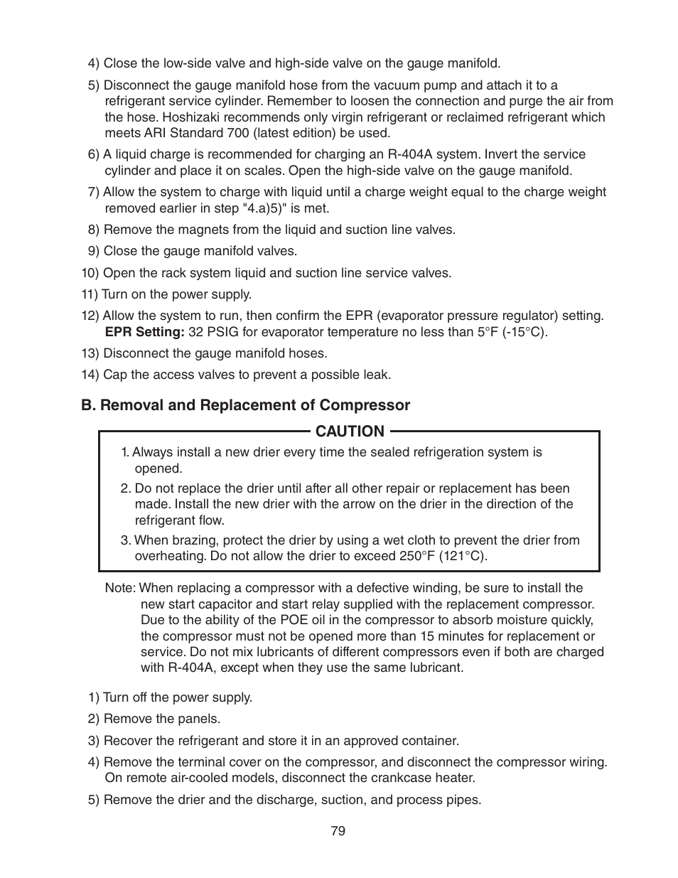 B. removal and replacement of compressor | Hoshizaki FD-1001MWH(-C)  EN User Manual | Page 79 / 103