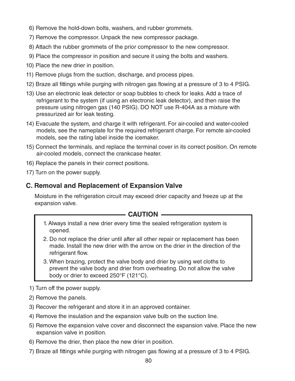 C. removal and replacement of expansion valve | Hoshizaki FD-1001MWH(-C)  EN User Manual | Page 80 / 103