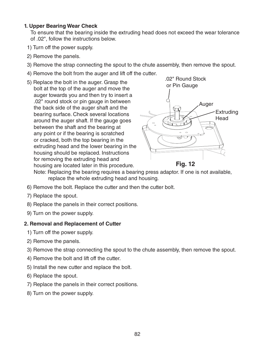 Upper bearing wear check, Removal and replacement of cutter | Hoshizaki FD-1001MWH(-C)  EN User Manual | Page 82 / 103