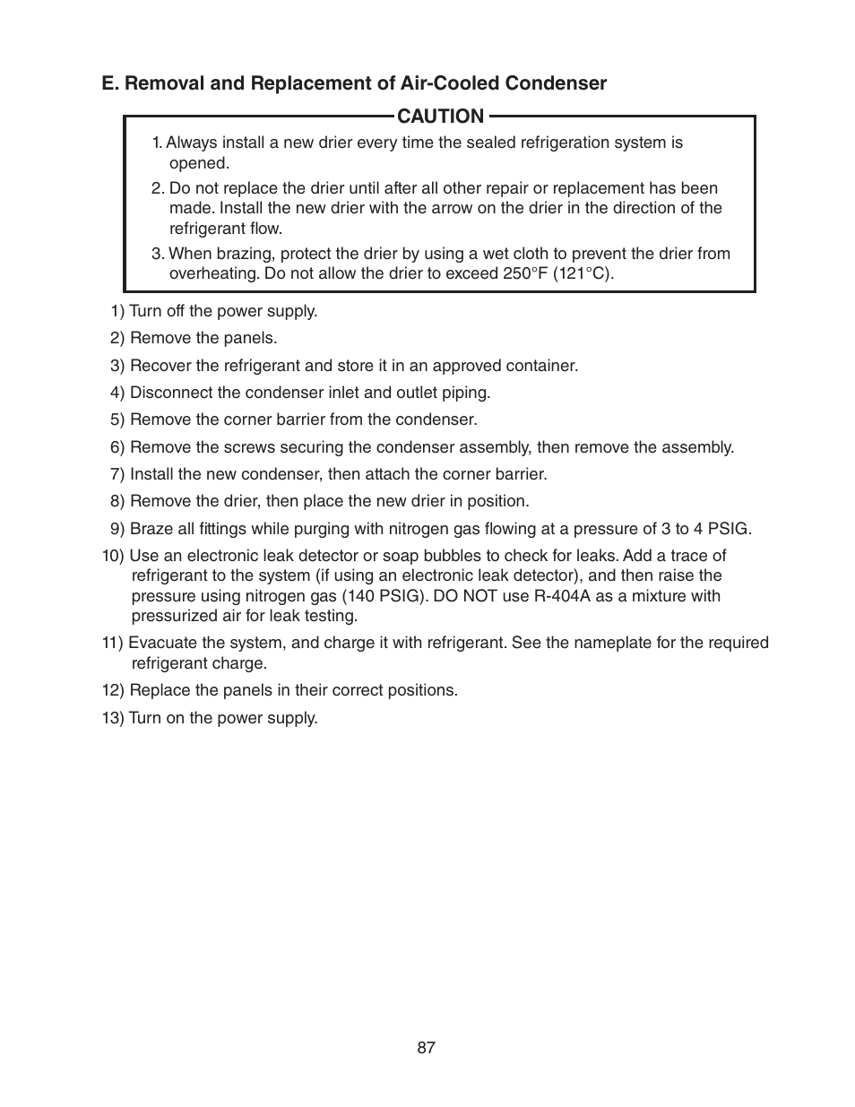 E. removal and replacement of air-cooled condenser | Hoshizaki FD-1001MWH(-C)  EN User Manual | Page 87 / 103