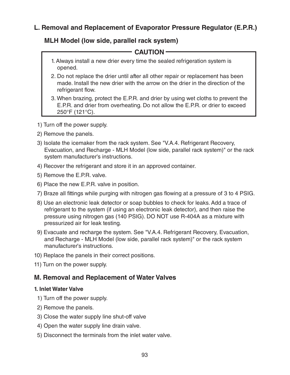 M. removal and replacement of water valves, Inlet water valve, Low side, parallel rack system) | Hoshizaki FD-1001MWH(-C)  EN User Manual | Page 93 / 103