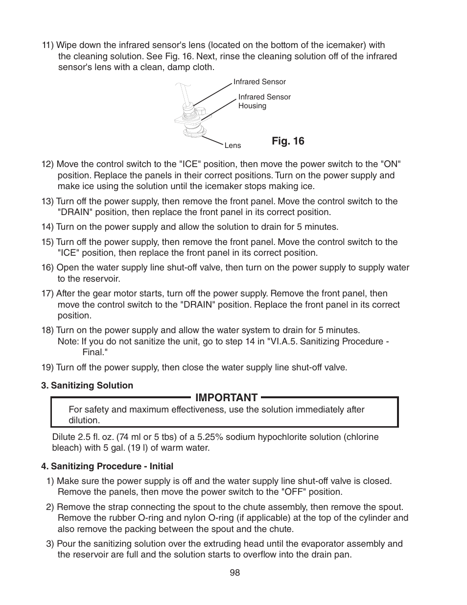 Sanitizing solution, Sanitizing procedure - initial | Hoshizaki FD-1001MWH(-C)  EN User Manual | Page 98 / 103