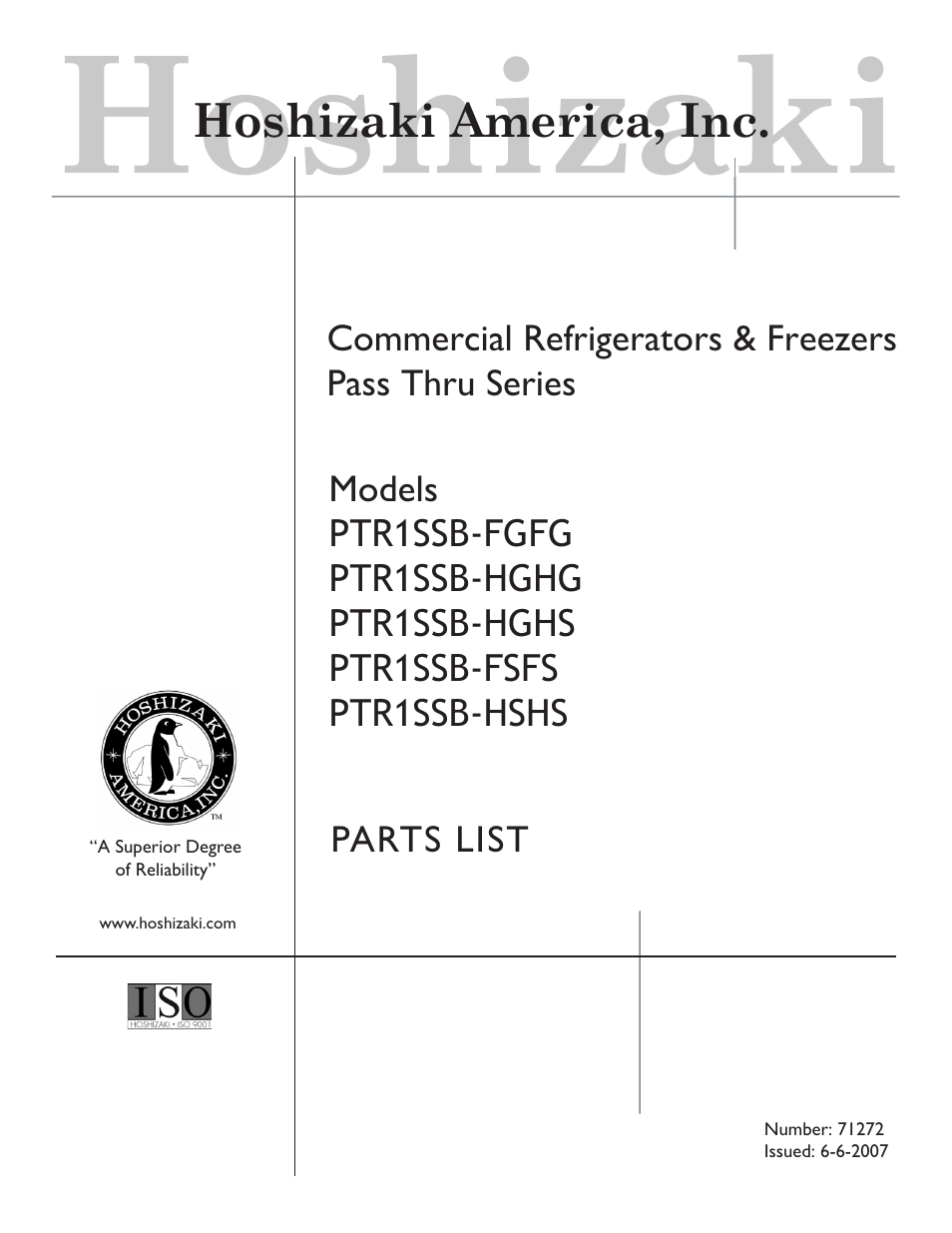 Hoshizaki PTR1SSB-FGFG User Manual | 47 pages