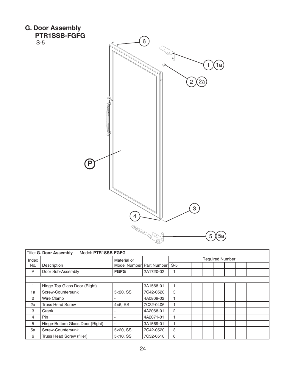 G. door assembly, Ptr1ssb-fgfg, G. door assembly ptr1ssb-fgfg | Hoshizaki PTR1SSB-FGFG User Manual | Page 24 / 47