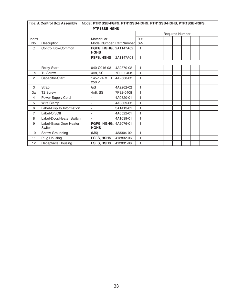 Hoshizaki PTR1SSB-FGFG User Manual | Page 33 / 47