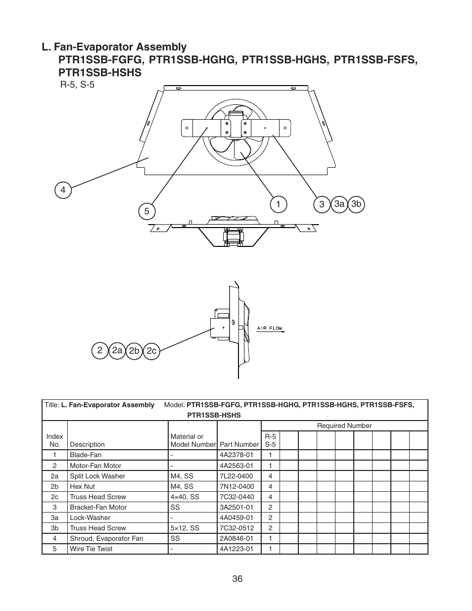 L. fan-evaporator assembly | Hoshizaki PTR1SSB-FGFG User Manual | Page 36 / 47